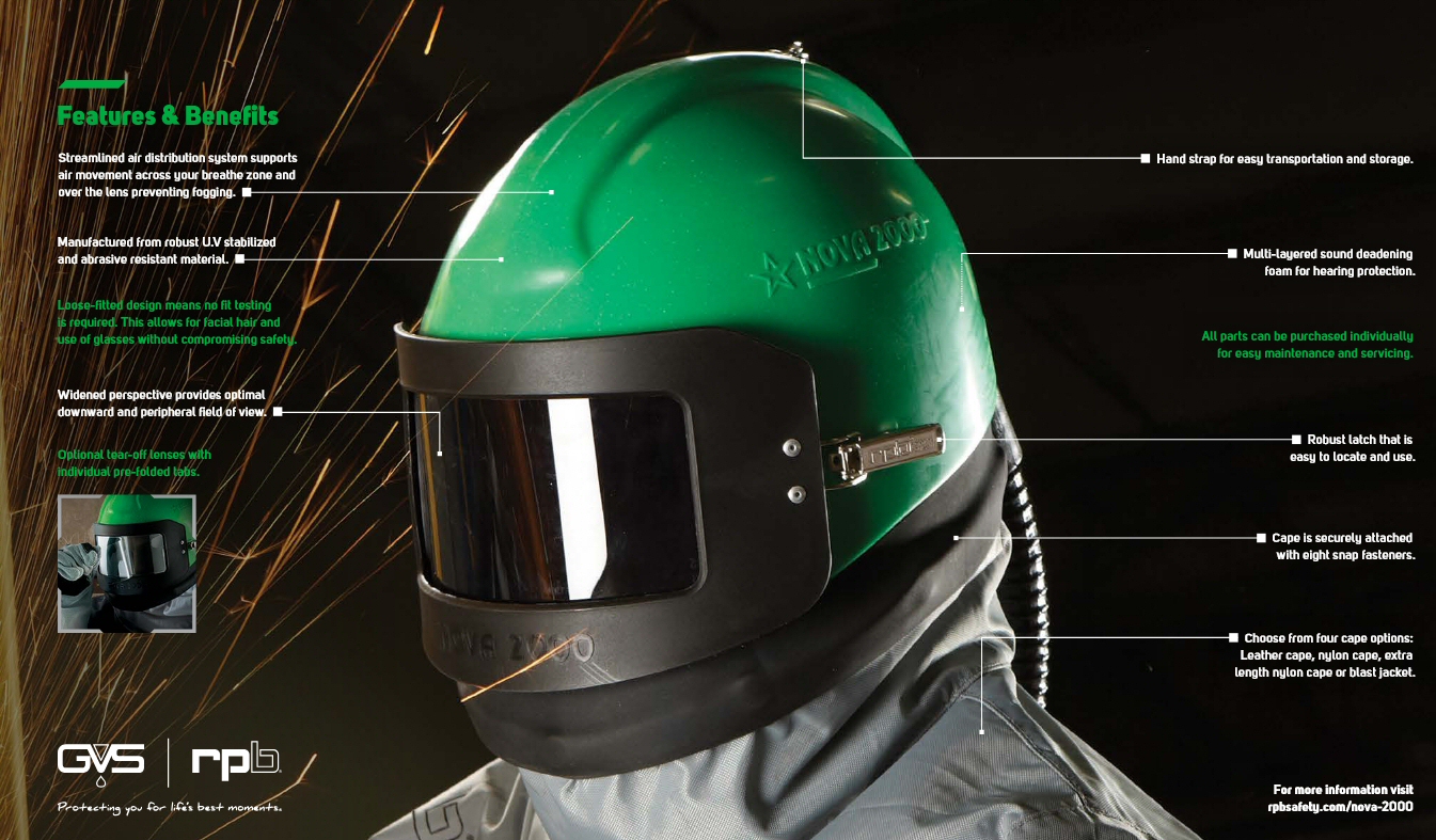 nova2000blastrespiratorfeatures Nova 2000 sandblasting respirator hood / helmet