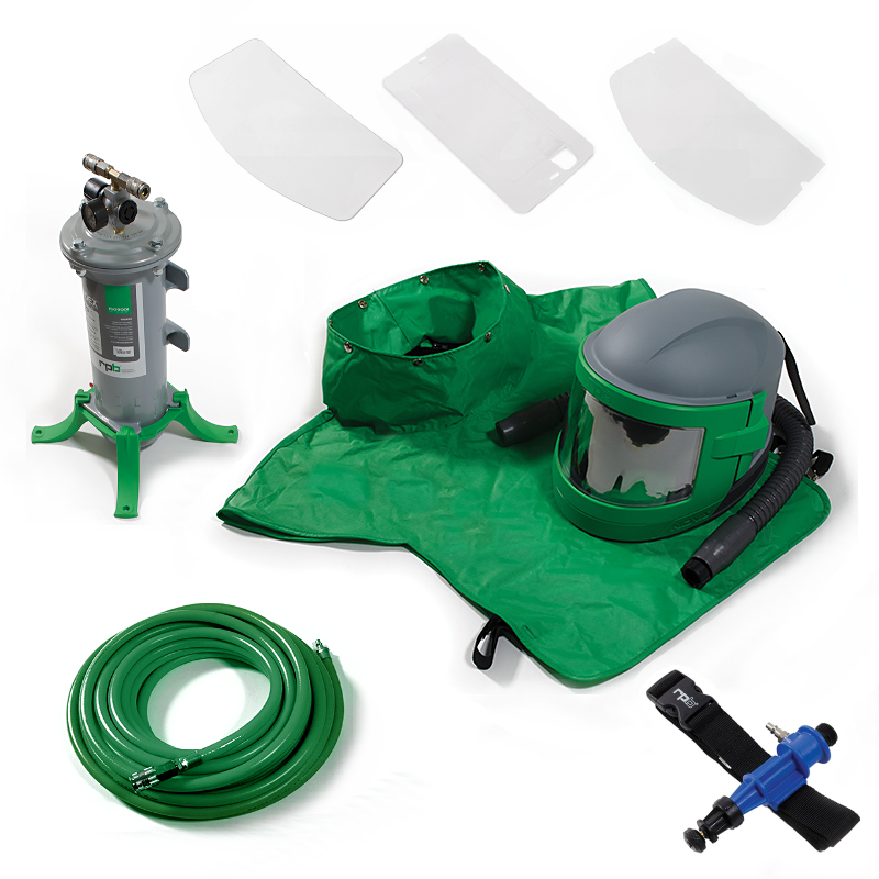 Nova 3 Blast Helmet Package with filter, lens packs, air hose and cool tube